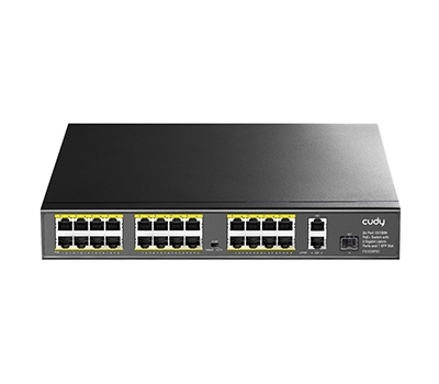 Cudy 24-Port 10/100M PoE+ Switch with 2 Gigabit Uplink Ports and 1 SFP Slot Cudy 24-Port 10/100M PoE+ Switch with 2 Gigabit Uplink Ports and 1 SFP Slot